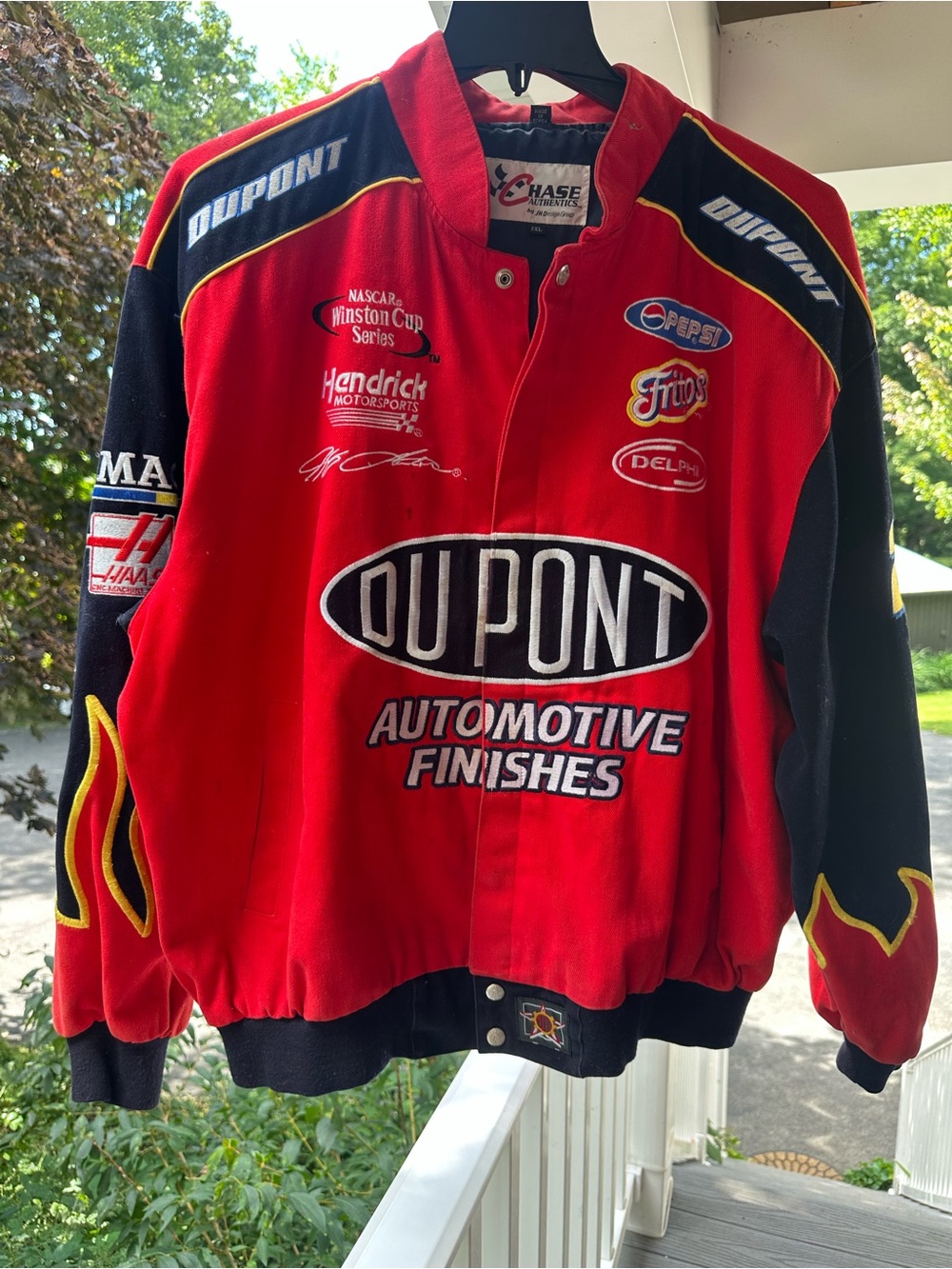 Chase Authentics Jeff Gordon DuPont NASCAR Flame Sleeve Racing Bomber Jacket 2XL